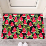 Black Palm Leaf Watermelon Pattern Print Rubber Doormat