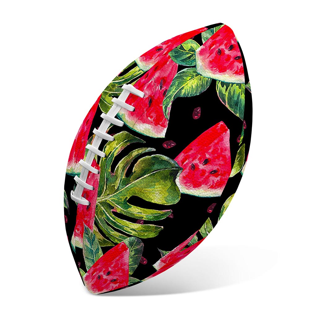 Black Palm Leaf Watermelon Pattern Print Rugby Ball