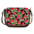 Black Palm Leaf Watermelon Pattern Print Saddle Bag