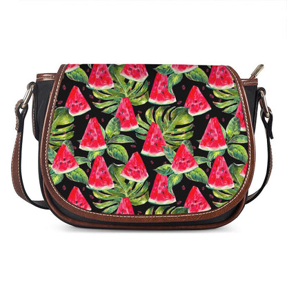 Black Palm Leaf Watermelon Pattern Print Saddle Bag