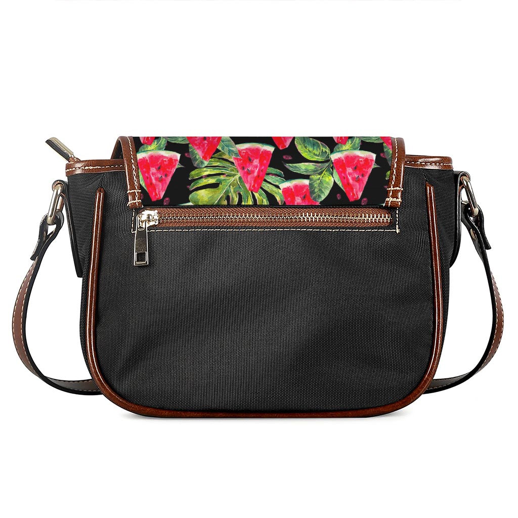 Black Palm Leaf Watermelon Pattern Print Saddle Bag