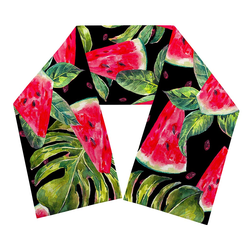 Black Palm Leaf Watermelon Pattern Print Scarf
