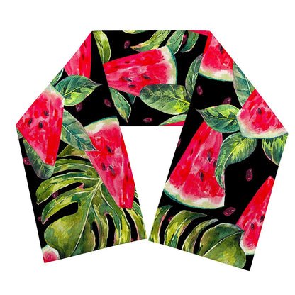 Black Palm Leaf Watermelon Pattern Print Scarf