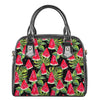 Black Palm Leaf Watermelon Pattern Print Shoulder Handbag