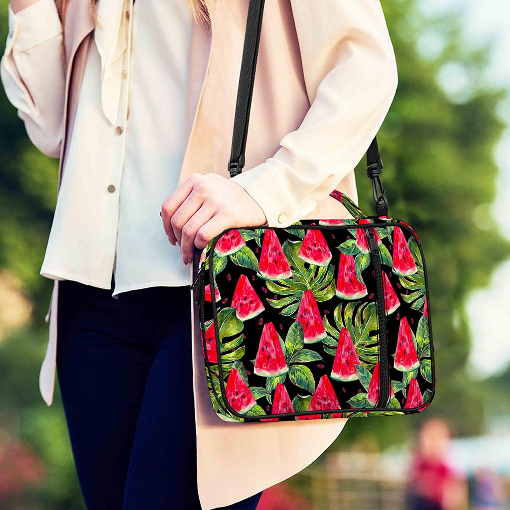 Black Palm Leaf Watermelon Pattern Print Shoulder Strap Bible Bag