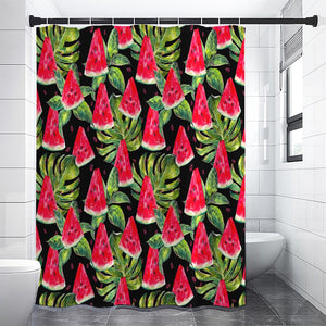 Black Palm Leaf Watermelon Pattern Print Shower Curtain