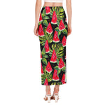 Black Palm Leaf Watermelon Pattern Print Side Slit Maxi Skirt