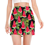 Black Palm Leaf Watermelon Pattern Print Side Slit Mini Skirt