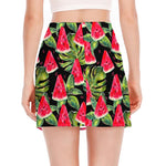 Black Palm Leaf Watermelon Pattern Print Side Slit Mini Skirt
