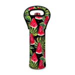 Black Palm Leaf Watermelon Pattern Print Single Neoprene Wine Tote