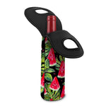Black Palm Leaf Watermelon Pattern Print Single Neoprene Wine Tote