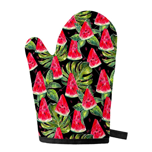 Black Palm Leaf Watermelon Pattern Print Single Oven Mitt