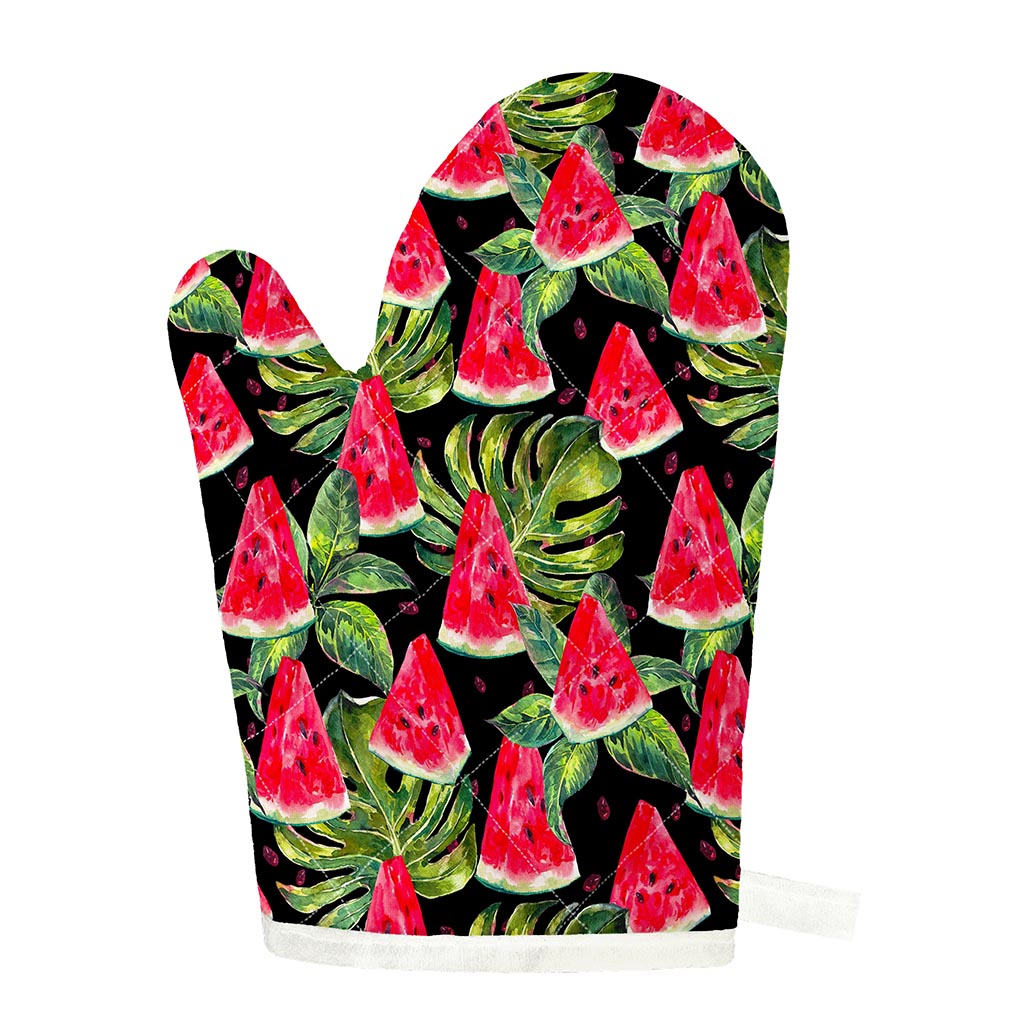 Black Palm Leaf Watermelon Pattern Print Single Oven Mitt