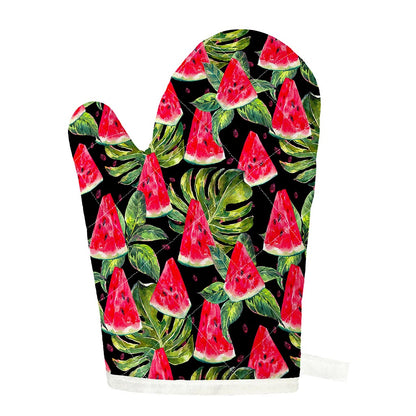 Black Palm Leaf Watermelon Pattern Print Single Oven Mitt