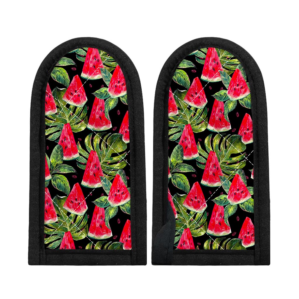 Black Palm Leaf Watermelon Pattern Print Skillet Handle Cover