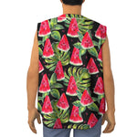 Black Palm Leaf Watermelon Pattern Print Sleeveless Baseball Jersey