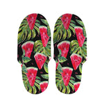 Black Palm Leaf Watermelon Pattern Print Slippers