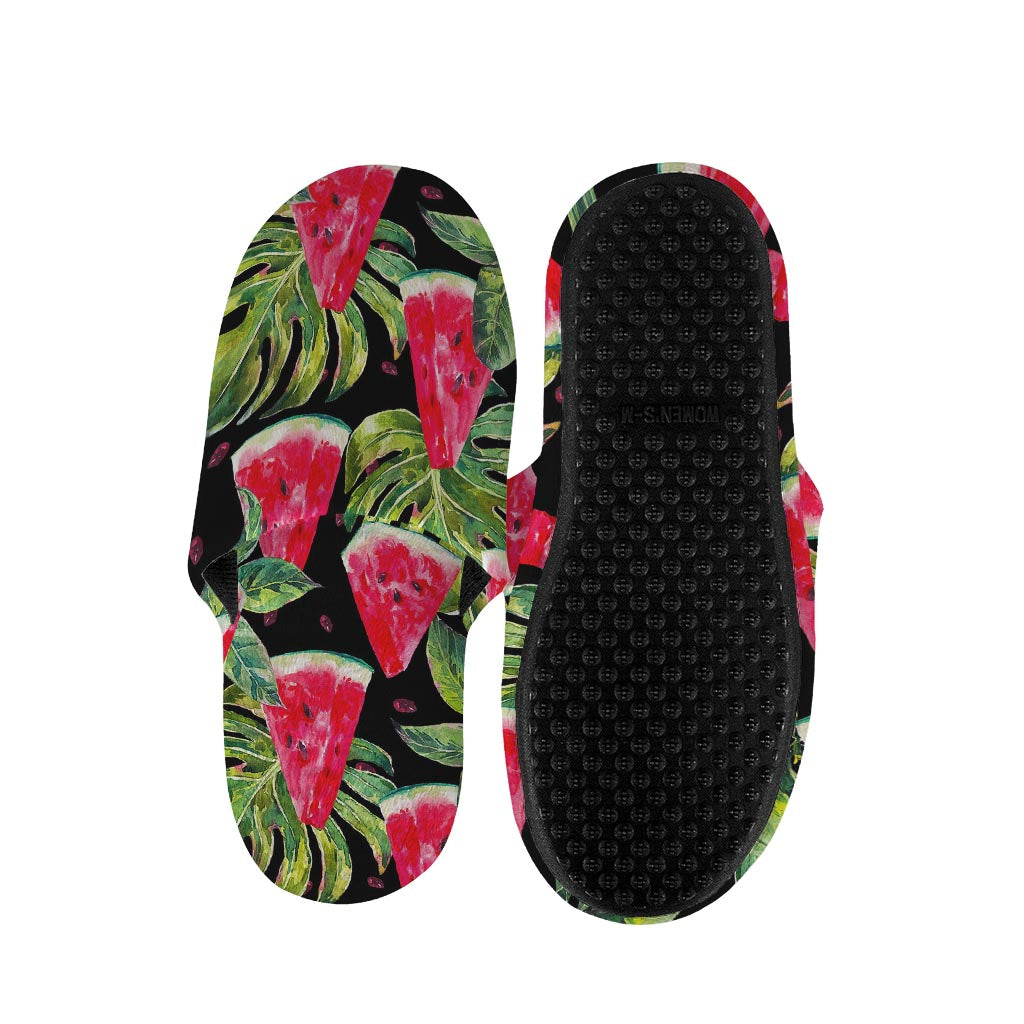Black Palm Leaf Watermelon Pattern Print Slippers