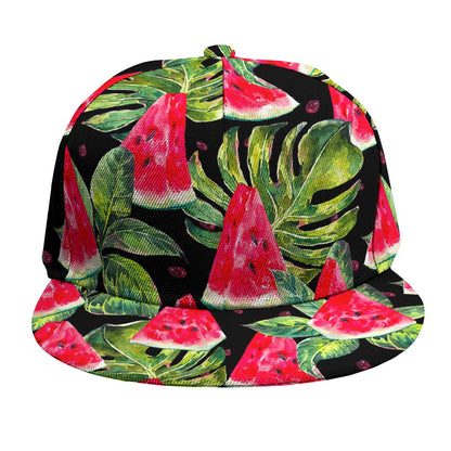 Black Palm Leaf Watermelon Pattern Print Snapback Cap