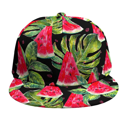 Black Palm Leaf Watermelon Pattern Print Snapback Cap