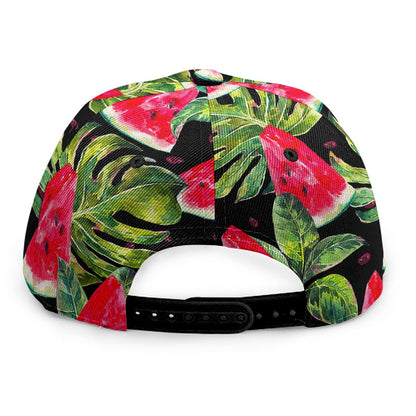 Black Palm Leaf Watermelon Pattern Print Snapback Cap