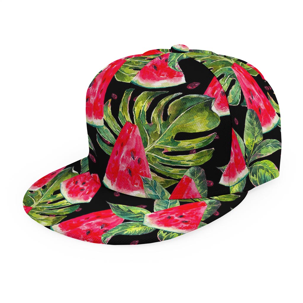 Black Palm Leaf Watermelon Pattern Print Snapback Cap