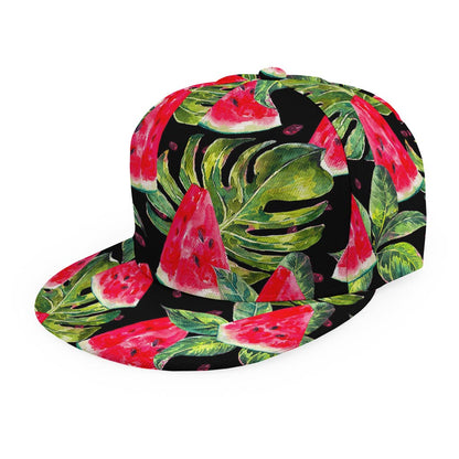 Black Palm Leaf Watermelon Pattern Print Snapback Cap