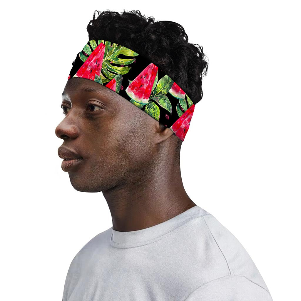 Black Palm Leaf Watermelon Pattern Print Sports Headband
