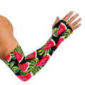 Black Palm Leaf Watermelon Pattern Print Sun Protection Arm Sleeves