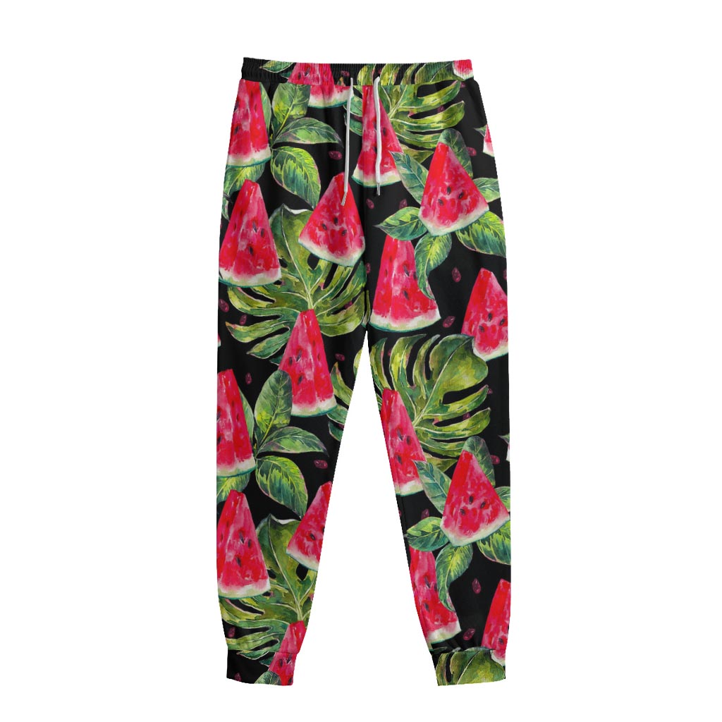 Black Palm Leaf Watermelon Pattern Print Sweatpants