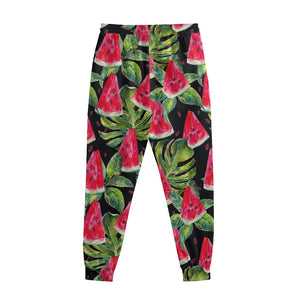 Black Palm Leaf Watermelon Pattern Print Sweatpants