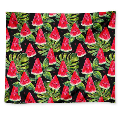 Black Palm Leaf Watermelon Pattern Print Tapestry
