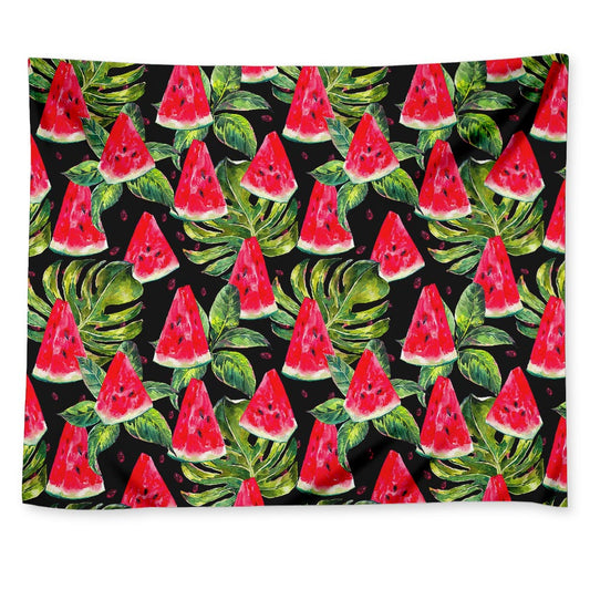 Black Palm Leaf Watermelon Pattern Print Tapestry