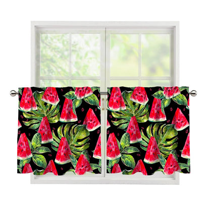 Black Palm Leaf Watermelon Pattern Print Tier Curtains