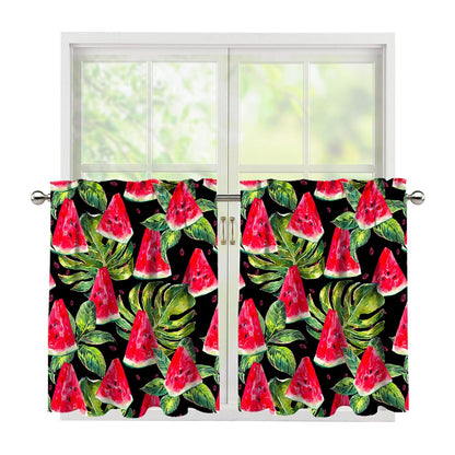 Black Palm Leaf Watermelon Pattern Print Tier Curtains