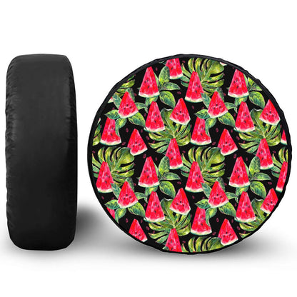 Black Palm Leaf Watermelon Pattern Print Tire Cover