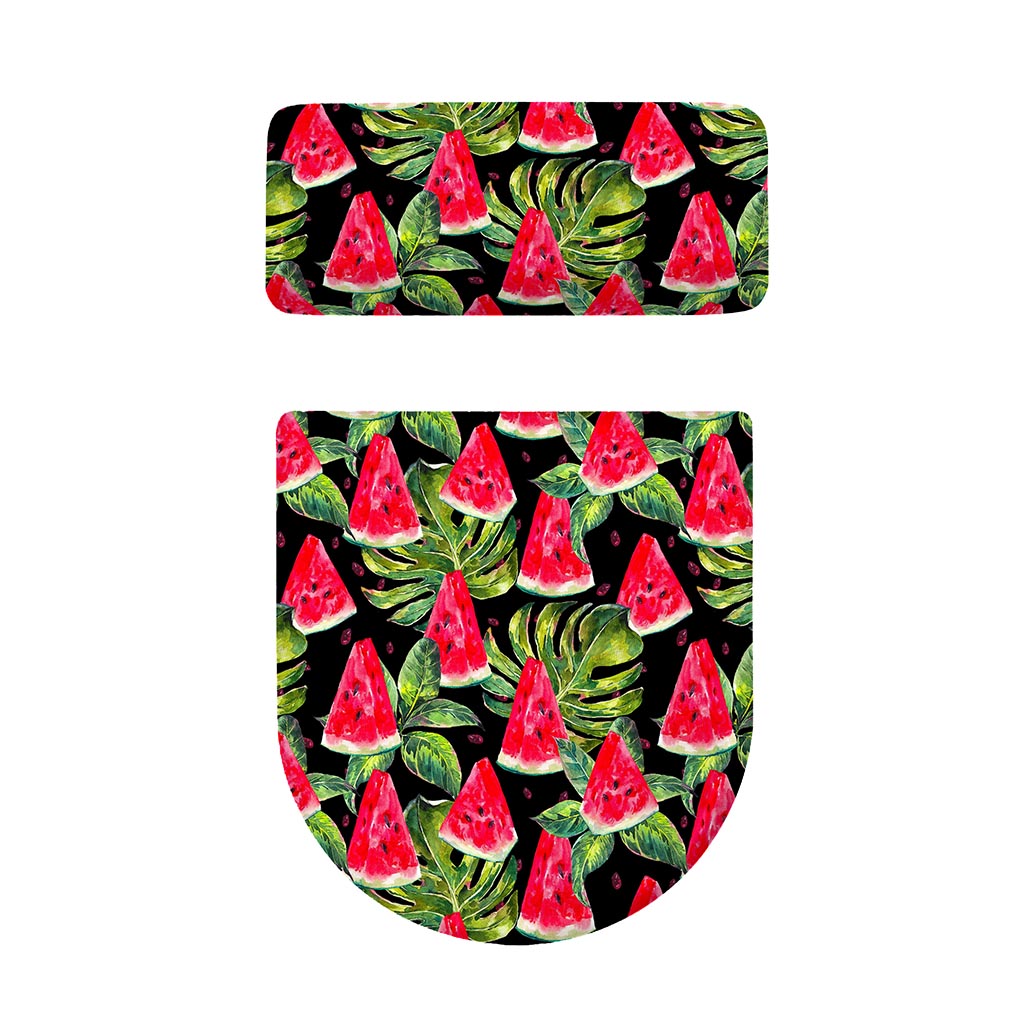 Black Palm Leaf Watermelon Pattern Print Toilet Lid And Tank Cover Set