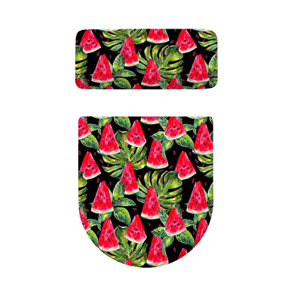 Black Palm Leaf Watermelon Pattern Print Toilet Lid And Tank Cover Set