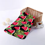 Black Palm Leaf Watermelon Pattern Print Towel