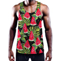 Black Palm Leaf Watermelon Pattern Print Men's Workout Tank Top