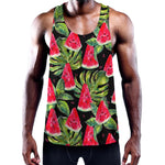 Black Palm Leaf Watermelon Pattern Print Training Tank Top