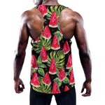 Black Palm Leaf Watermelon Pattern Print Training Tank Top
