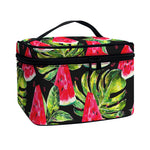 Black Palm Leaf Watermelon Pattern Print Travel Makeup Bag