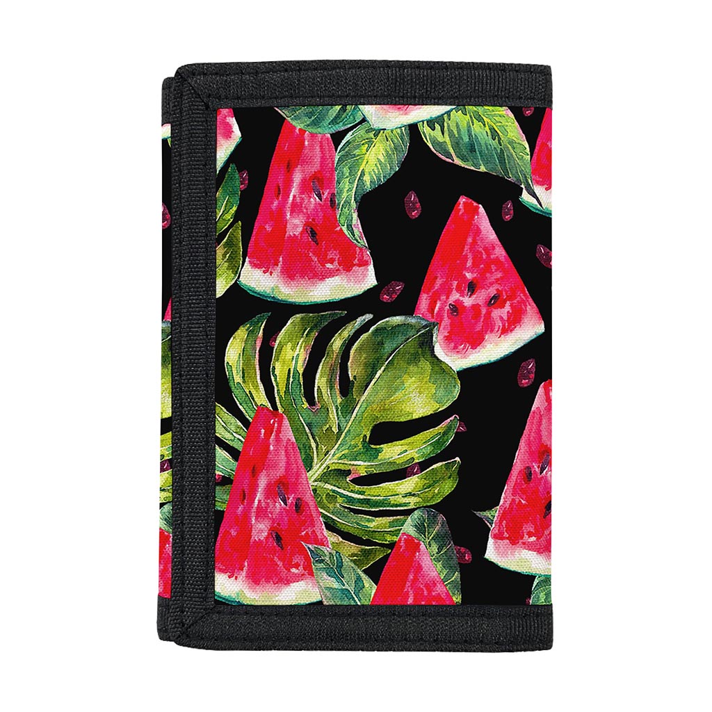 Black Palm Leaf Watermelon Pattern Print Trifold Wallet