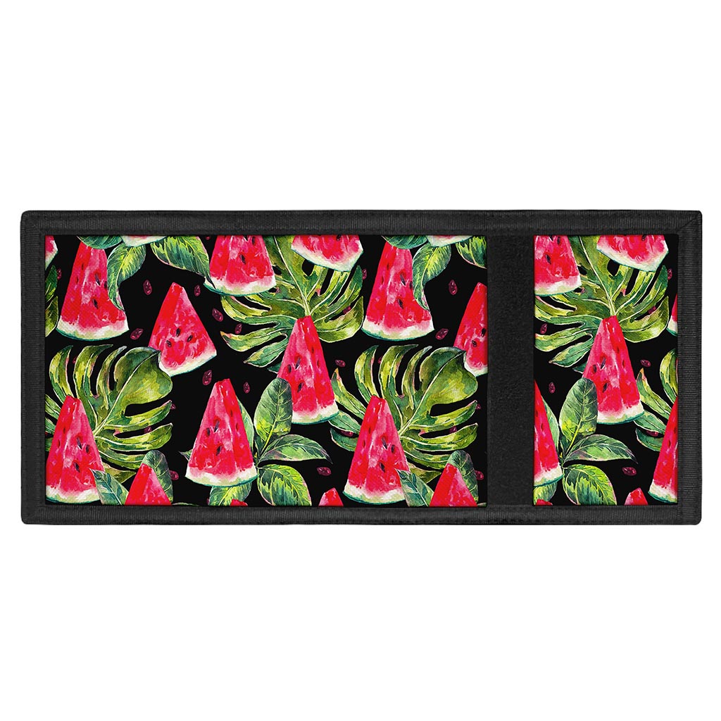 Black Palm Leaf Watermelon Pattern Print Trifold Wallet