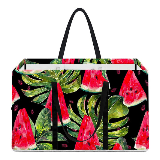 Black Palm Leaf Watermelon Pattern Print Utility Tote Bag