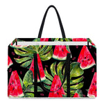 Black Palm Leaf Watermelon Pattern Print Utility Tote Bag