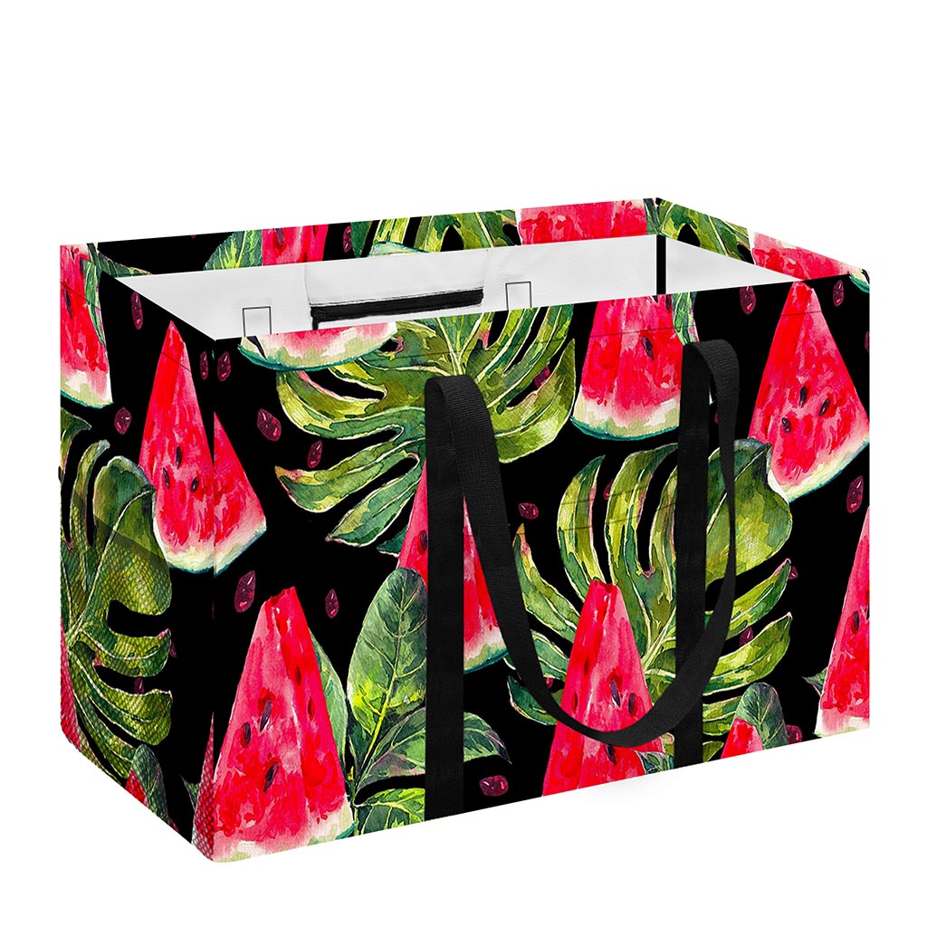 Black Palm Leaf Watermelon Pattern Print Utility Tote Bag