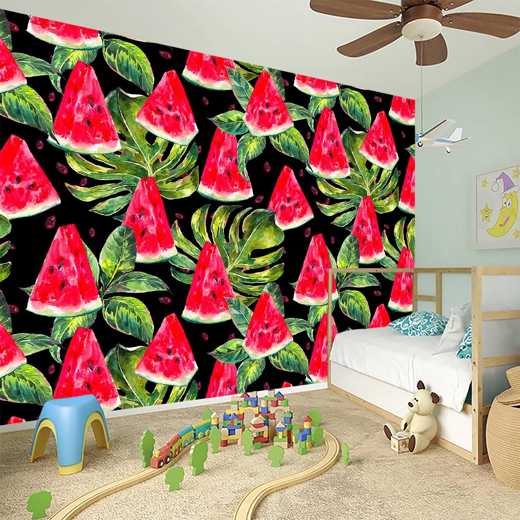 Black Palm Leaf Watermelon Pattern Print Wall Sticker