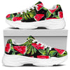 Black Palm Leaf Watermelon Pattern Print White Chunky Shoes